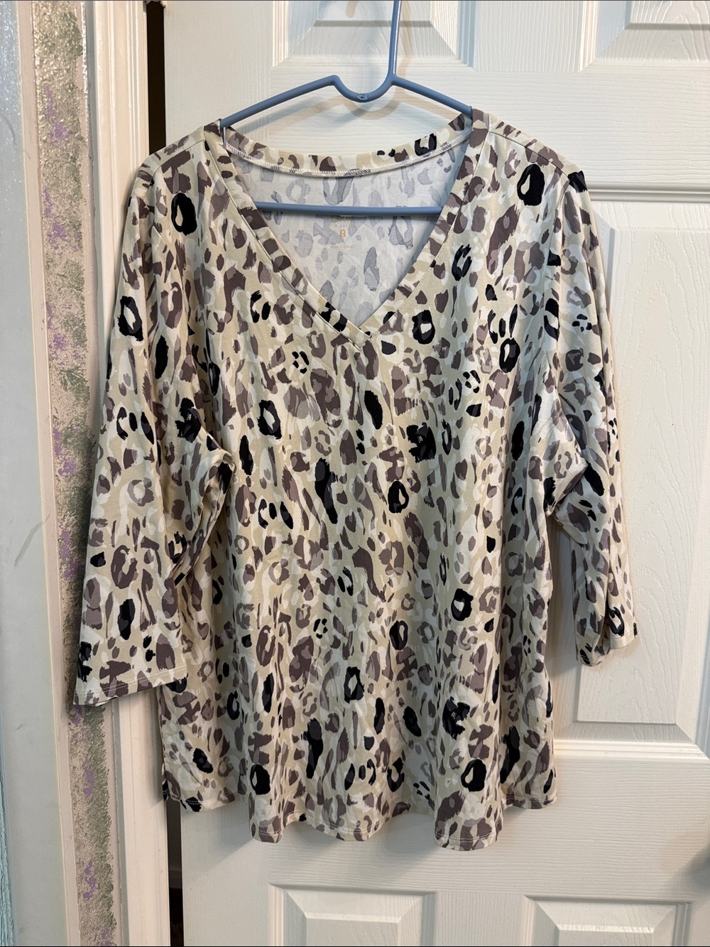 Women's V-Neck Leopard Print Top - Neutral Taupe